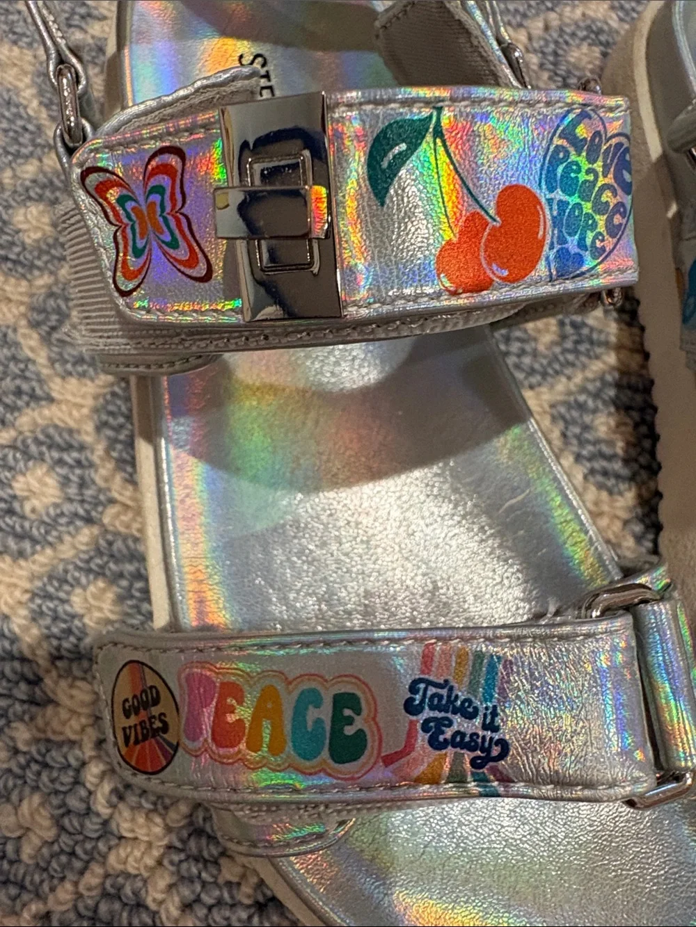 Steve Madden Kids Silver Sandals with Colorful Graphics